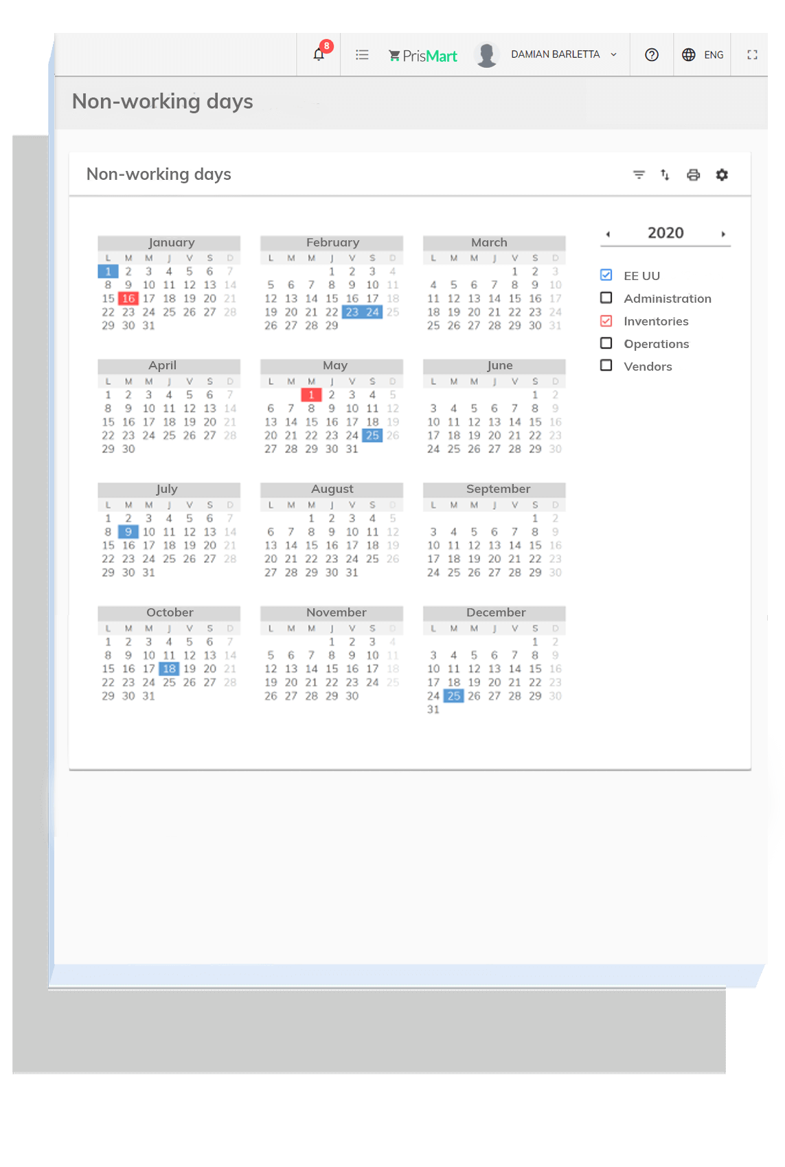 Working days calendar